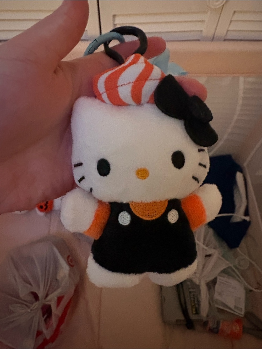 Hello Kitty Plush Keychain - White, Black & Orange